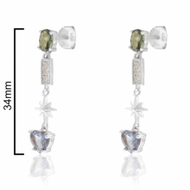 PENDIENTES LARGOS PLATA 925 CON PIEDRAS DE COLOR