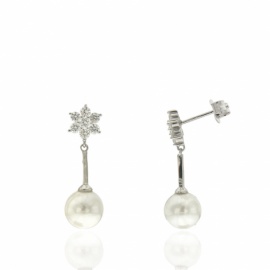 PENDIENTES LARGOS PLATA 925 PERLA Y CIRCONITAS