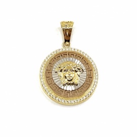 COLGANTE ORO 18KT TRICOLOR CIRCONITAS MEDUSA GRECA D25MM PESO G5,20