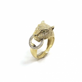 ANILLO ORO 18KT CABEZA PANTERA CIRCULO CIRCONTIAS D20X11MM PESO G5,60