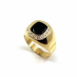 SELLO ORO 18KT CUADRADO GRECA PIEDRA NEGRA D16MM PESO G6,35