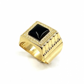 SELLO ORO 18KT CUADRADO GRECA PIEDRA NEGRA D17,5MM PESO G9,40