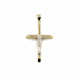 CRUZ ORO 18KT TUBO CUADRADO BICOLOR CRISTO D32X19MM PESO G1,30