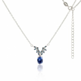 GARGANTILLA PLATA 925 RODIADA PESTAÑAS CIRCONITA MULTICOLOR Y PIEDRA OVAL ZAFIRO