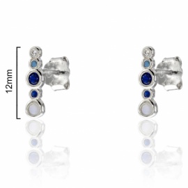 PENDIENTES PLATA 925 RODIADA PRESIÓN CHATONES DE DOS TAMAÑOS EN LÍNEA 12mm