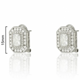 PENDIENTES PLATA 925 RODIADA OMEGA FORMA OCTOGONAL CIRCONITAS Y PIEDRA CENTRAL 15mm