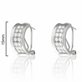 PENDIENTES PLATA 925 RODIADA OMEGA CURVOS DOS TIRAS CENTRALES CIRCONITAS 15mm