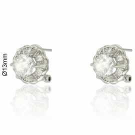 PENDIENTES PLATA 925 RODIADA OMEGA CIRCONITAS Y PIEDRA CENTRAL 6 GARRAS Ø13mm