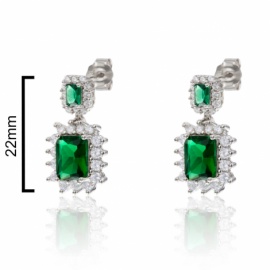 PENDIENTE PLATA 925 RODIADA PRESIÓN ROSETÓN CON TALLA ESMERALDA