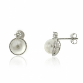 PENDIENTES PLATA 925 RODIADA CIRCONITA 4 GARRAS+PERLA