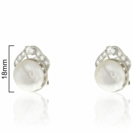 PENDIENTES PLATA 925 RODIADA OMEGA PERLA CON TIRAS DE CIRCONITAS Y CIRCONITA SUPERIOR 18mm