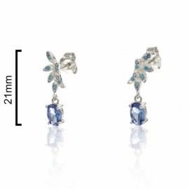 PENDIENTES PLATA 925 RODIADA PRESIÓN PESTAÑA CIRCONITA MULTICOLOR Y PIEDRA OVAL ZAFIRO