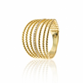 ANILLO PLATA 925 DORADA SEIS CABOS CON TIRA CENTRAL DE CIRCONITAS