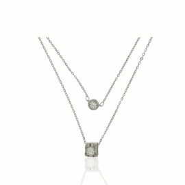 GARGANTILLA PLATA 925 RODIADA DOBLE CADENA CORAZON+CIRCONITAS 38+3CM 8MM