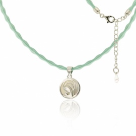 COLGANTE CON CORDÓN COMUNIÓN AGUAMARINA VIRGEN NIÑA PLATA 925 RODIADA Ø13mm