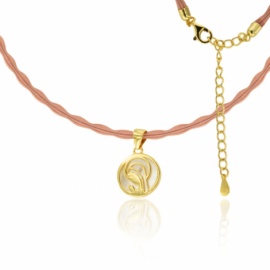 COLGANTE CON CORDÓN COMUNIÓN ROSA VIRGEN NIÑA PLATA 925 DORADA Ø13mm