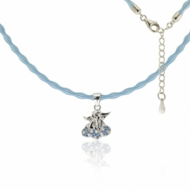 COLGANTE CON CORDÓN COMUNIÓN CELESTE ANGELOTE PLATA 925 RODIADA CIRCONITAS AZUL 12mm
