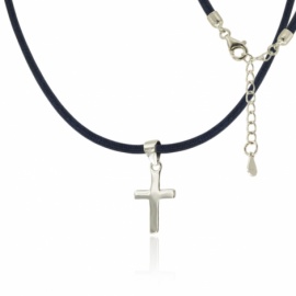 COLGANTE CON CORDÓN COMUNIÓN AZUL CRUZ PLATA 925 RODIADA 15mm