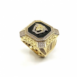 SELLO ORO 18KT MEDUSA CIRCONITAS ONIX CUADRADO D27MM PESO G20,15