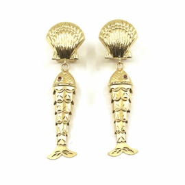 PENDIENTES ORO 18KT CONCHA PEZ ARICULADO D54X15MM PESO G7,05