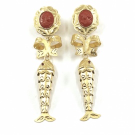 PENDIENTES ORO 18KT CORAL MOÑA PEZ ARTICULADO D65X16MM PESO G8,35