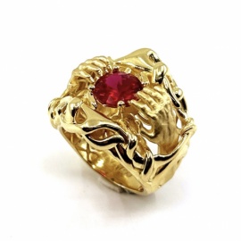 SELLO ORO 18KT DOBLE MANO CADENAS PIEDRA D28X30MM PESO G20,2