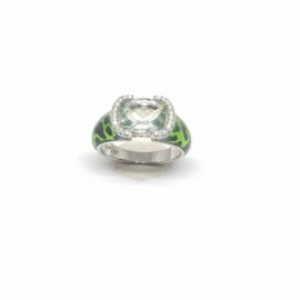 ANILLO ORO 18KT OLIVINA Y BRILLANTES HVS 1,30KT PESO 7,80G D10X14MM