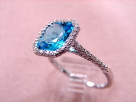 ANILLO ORO 18KT TOPACIO AZUL Y BRILLANTES (H-VS) 150P 0,60KT PESO 3,30G D12MM